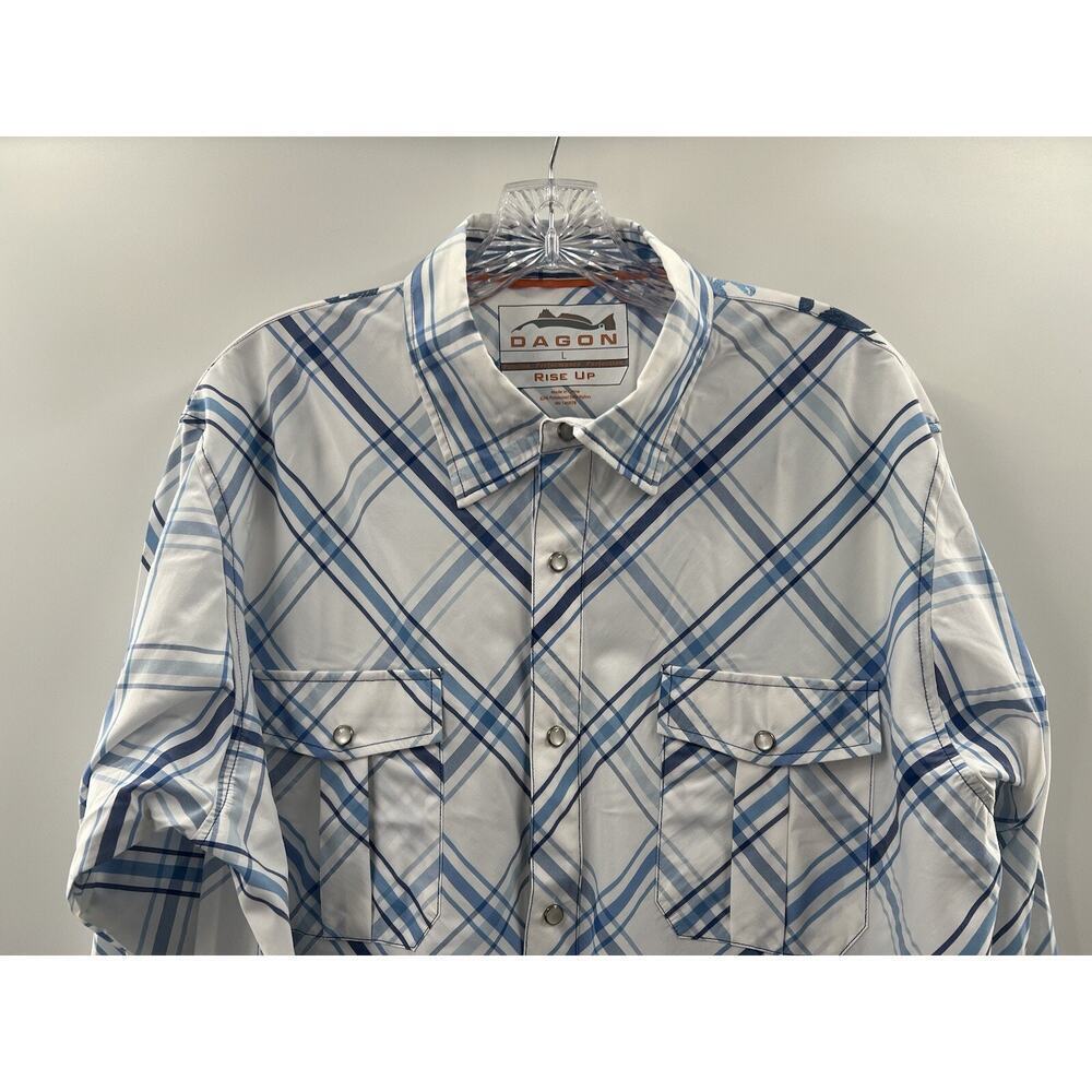 Dagon Apparel Company Men’s Snap Front Plaid Shirt Blue White Crabs Size L NWOT - Picture 2 of 10